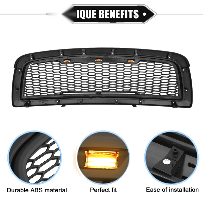 Dodge Ram 3500 Matte Black Front Grille Assembly with LED Lights (2010)
