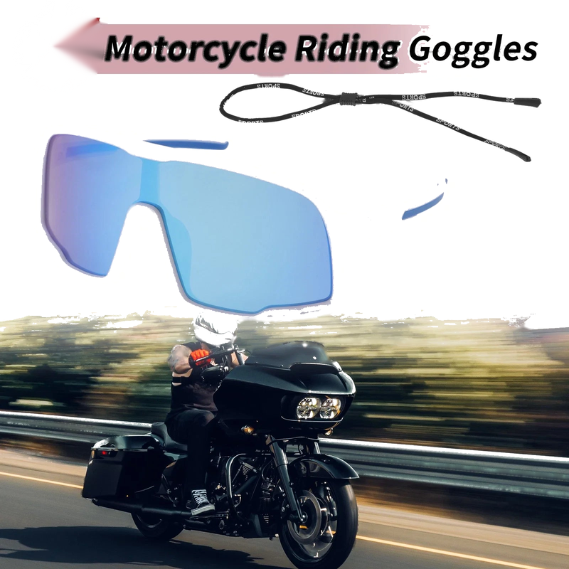 Set Motorcycle Riding Goggles Blue Lens White Frame PC UV400