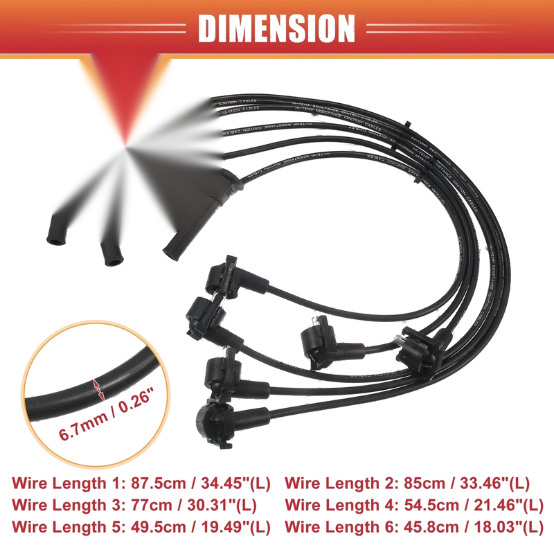 Ford Mustang 6pcs Spark Plug Wire Ignition Coil Cable (2005-2014)