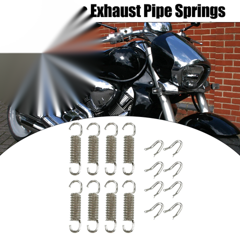 8 x 43mm 1.69" Motorcycle Exhaust Pipe Spring with U Shape Hook Silver Tone