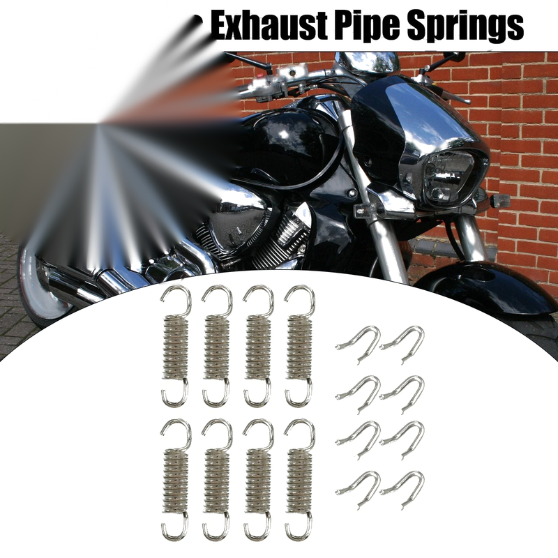8 x 43mm 1.69" Motorcycle Exhaust Pipe Spring with U Shape Hook Silver Tone