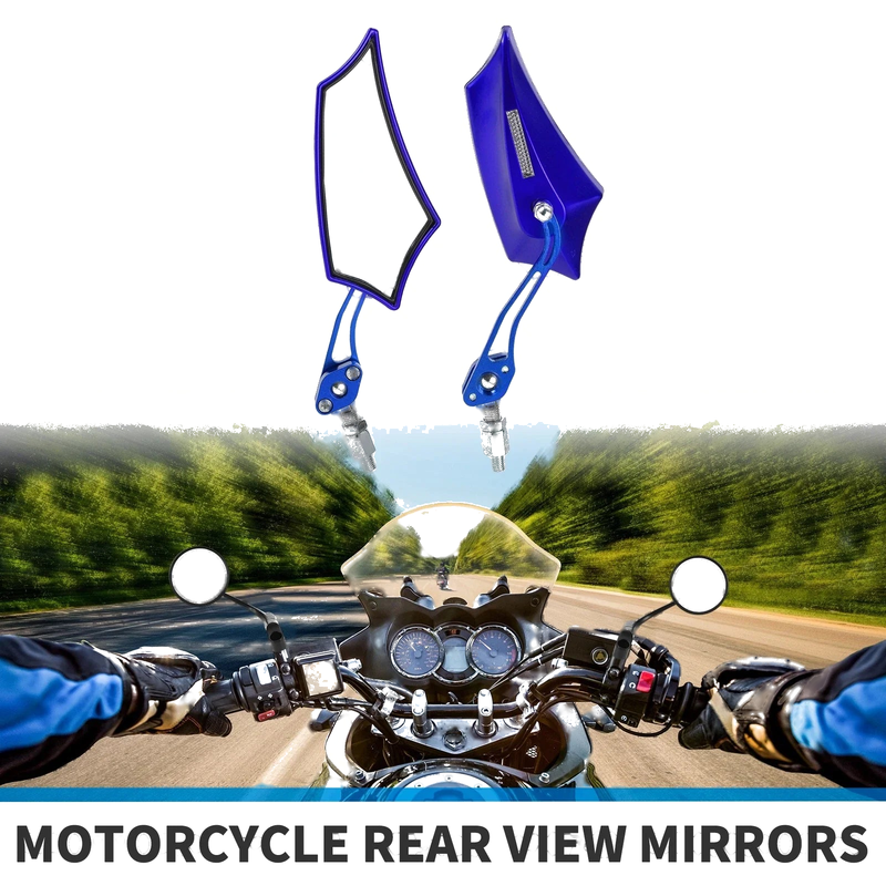 Motorcycle Rear View Mirrors / M10 M8 / Prismatic Shape Handlebar Blue