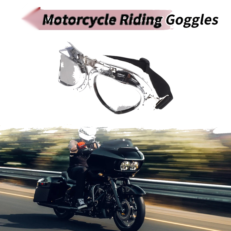 Motorcycle Riding Goggles Silver Tone Lens White Silver Tone Frame PC PU Sponge
