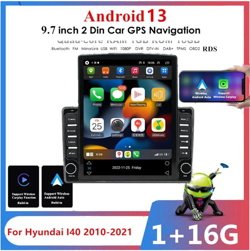 Hyundai I40 (2010-2021) Wireless Carplay 9.7" Vertical Car Stereo Radio GPS