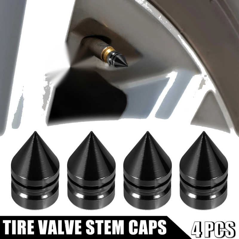 Cars, Motorcycles Air Valve Covers Tower Shape Black Dustproof Caps 4 Pcs