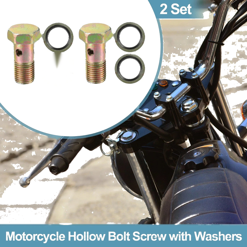 Motorcycle 2 x Hollow Bolt Screw with Washer M12x1.25 32mm
