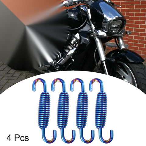 Motorcycle 4 x 55mm Exhaust Pipe Spring Stainless Steel Blue