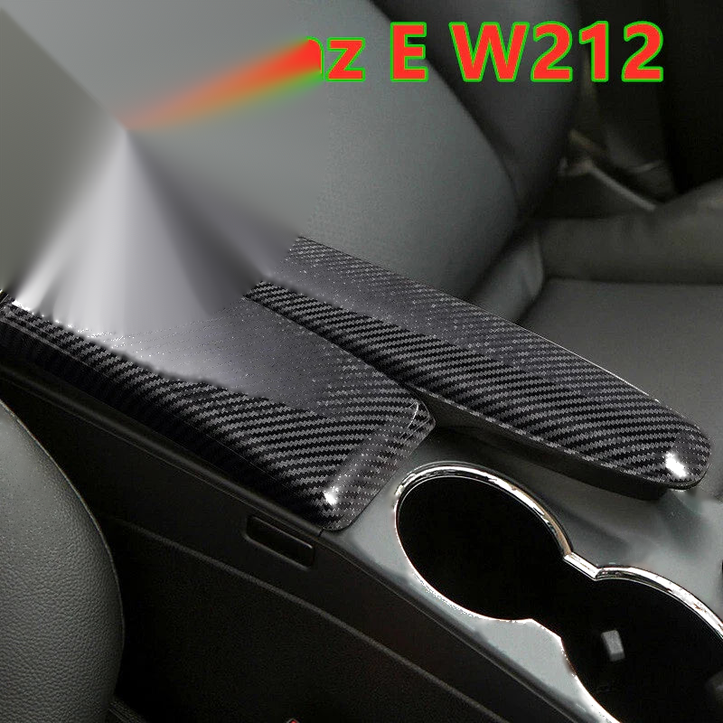 Benz E W212 Carbon Fiber Car Interior Armrest Storage Cover Trim Decor