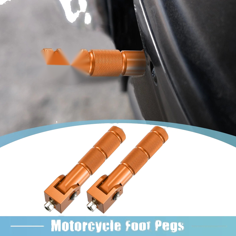 Motorcycles Scooters Pair / Universal Folding Foot Rest Rear Pedal Orange