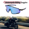 Motorcycle Riding Goggles Blue Lens Black Frame UV400 Cycling Sunglasses