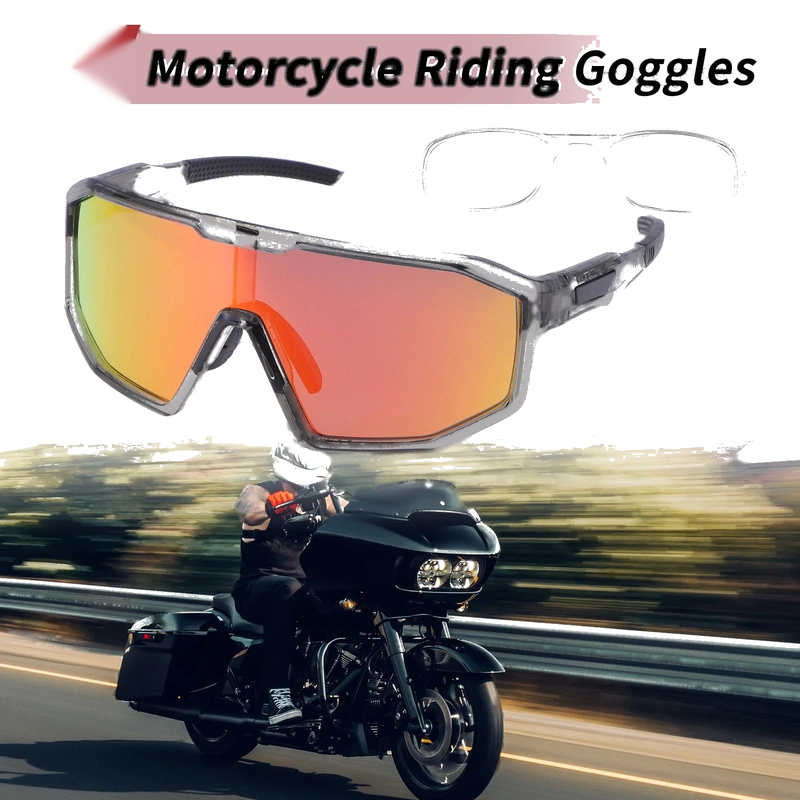 Motorcycle Goggles Motorcycle Riding Red Lens Gray Frame PC