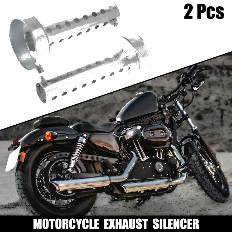 2 x 60mm Motorcycle Exhaust Silencer Exhaust Insert Muffler Pipe Silver Tone