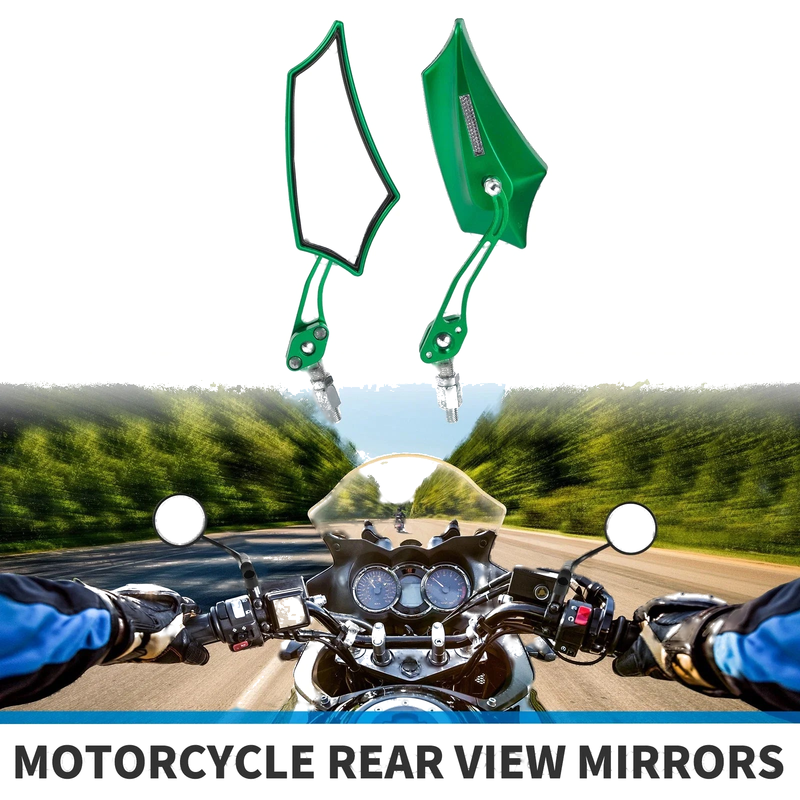 2 x Motorcycle Rear View Mirrors, Prismatic Shape Handlebar, Green