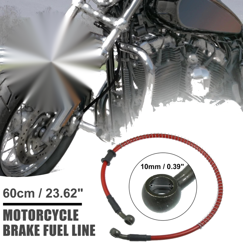 Motorcycle Red Braided Brake Clutch Oil Hose Pipe 60cm