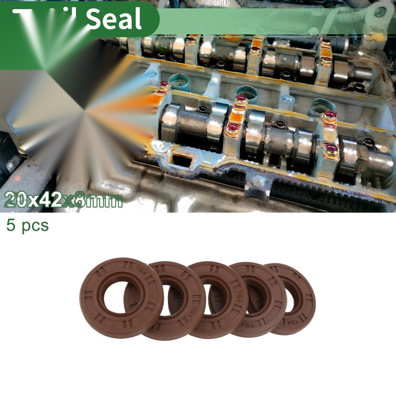 Oil Seal 20x42x8mm FKM Rubber High Pressure Brown 5 Pcs