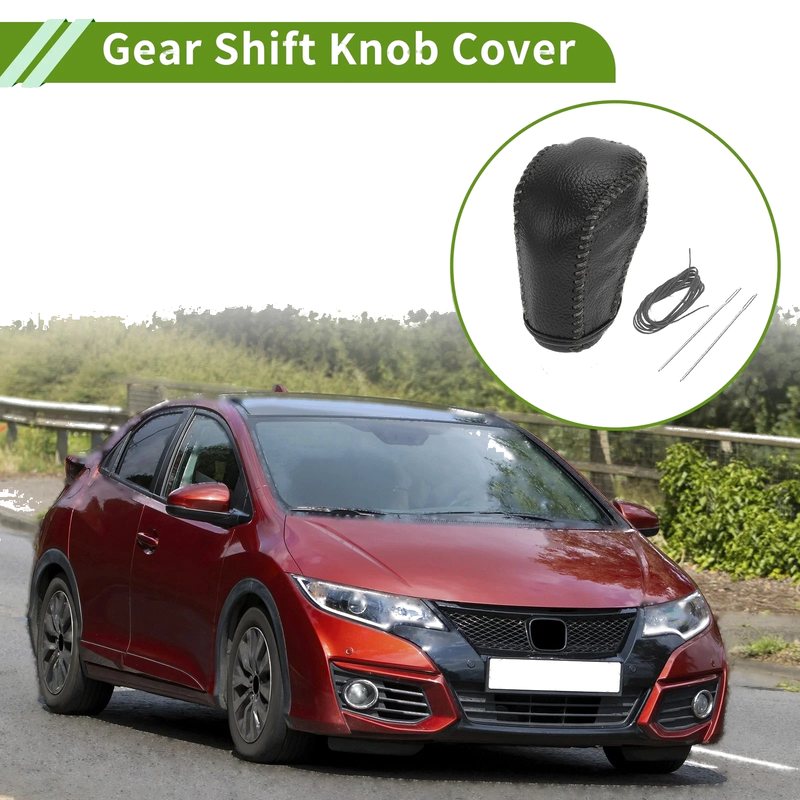 Honda Civic 2016-2021 Pebbled Black Grey Leather Gear Shift Knob Cover
