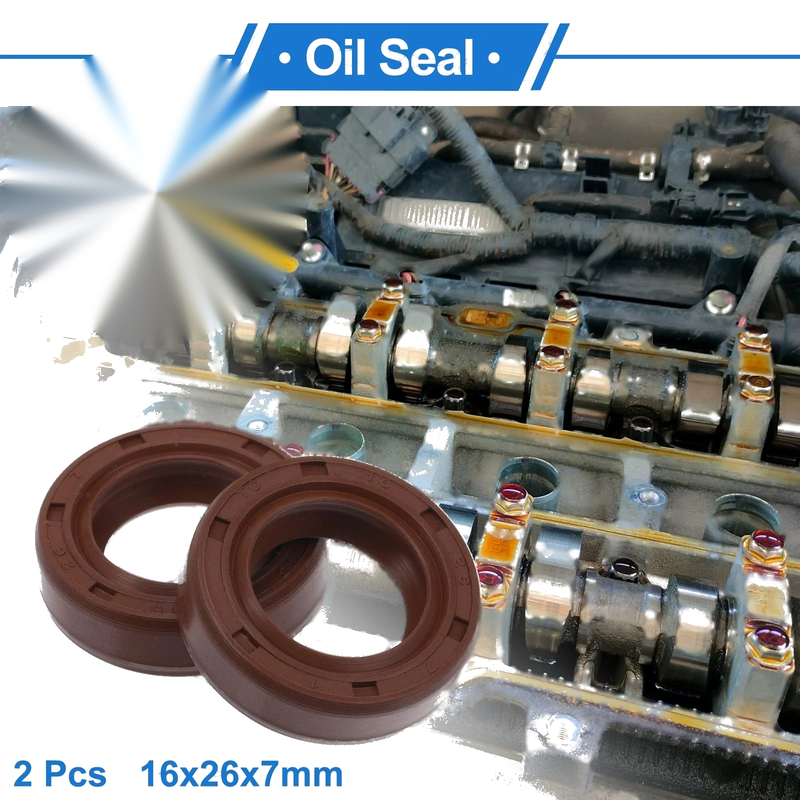 Rotary Shaft Seal FKM Rubber Oil Seal 16x26x7mm Brown 2 Pcs