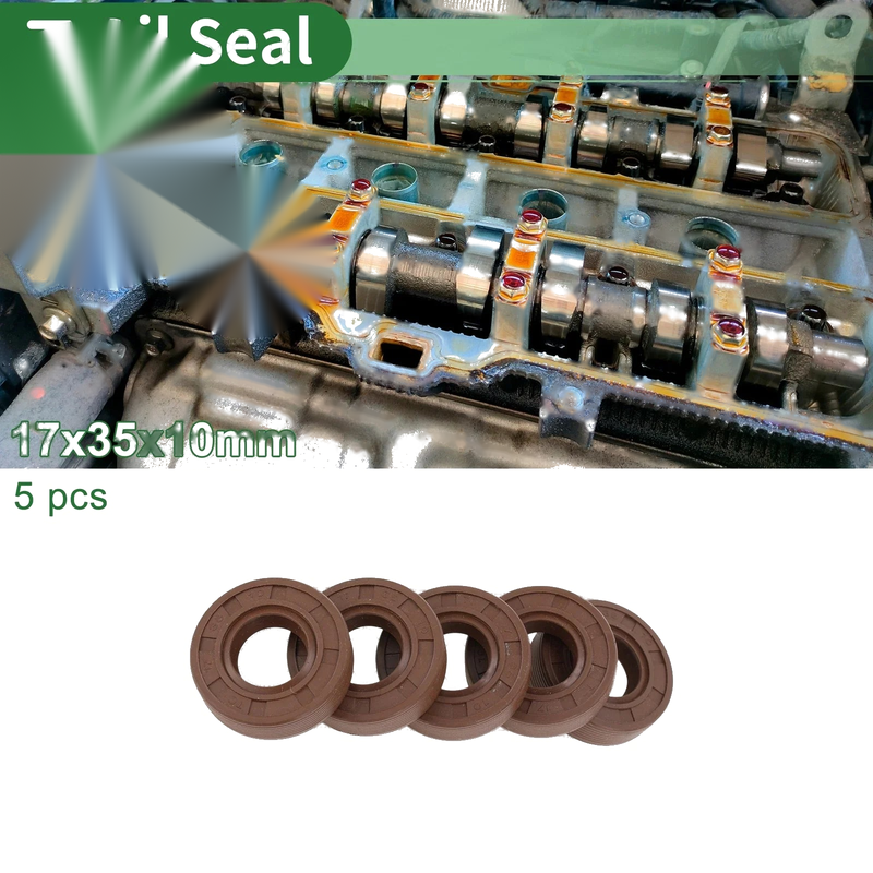 Oil Seal 17x35x10mm FKM Rubber High Pressure Brown 5 Pcs