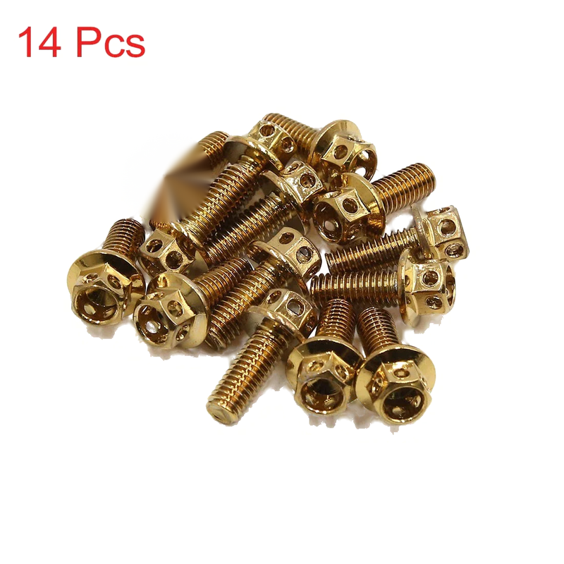 Motorcycle Bolts 14pcs Gold Tone M6 x 15 Stainless Steel Titanium Plated