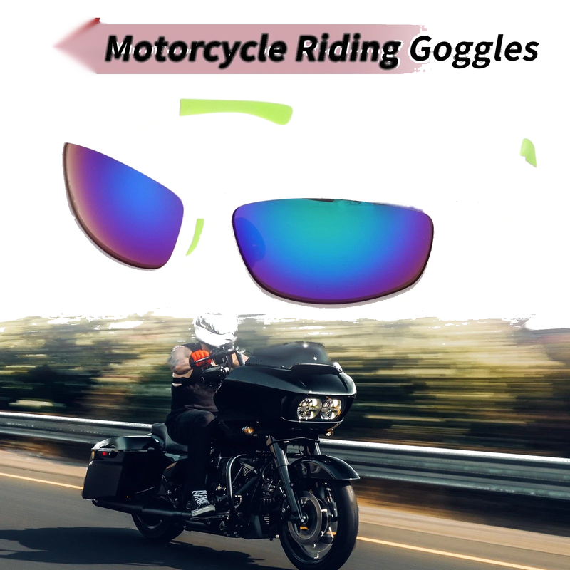 PC Cycling Sunglasses 1 Pc Motorcycle Riding Goggles Green Lens White Frame