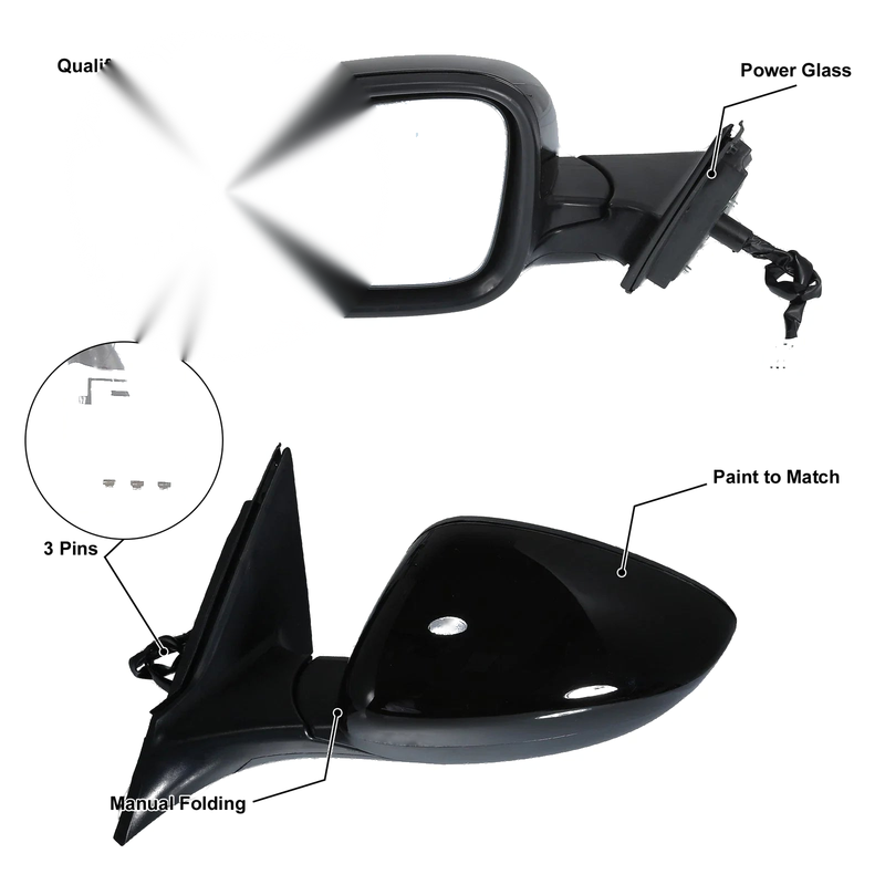 Honda Accord 3 Pin Left Side Door Mirror Assembly Black (2018-2022)