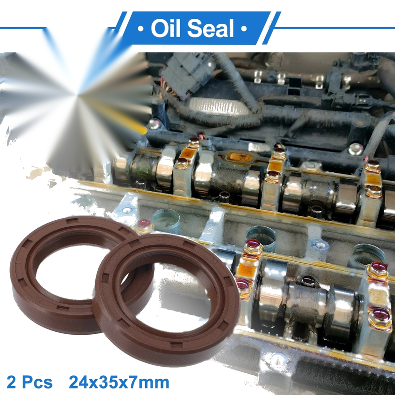 Oil Seal Rotary Shaft Seal FKM Rubber 24x35x7mm Brown 2 pcs