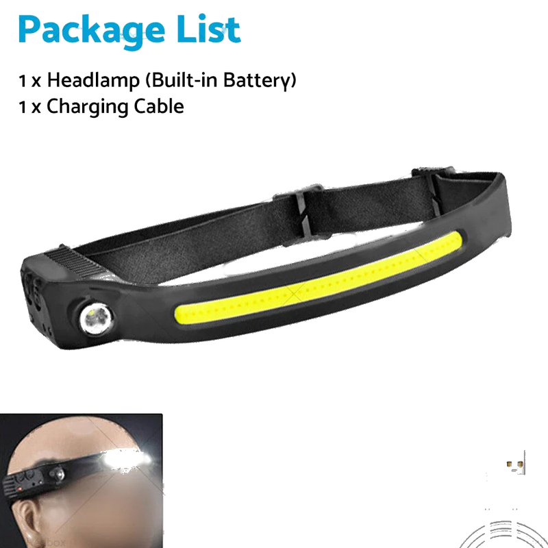 Motion Sensor USB Rechargeable Headlight Waterproof LED COB Headlamp