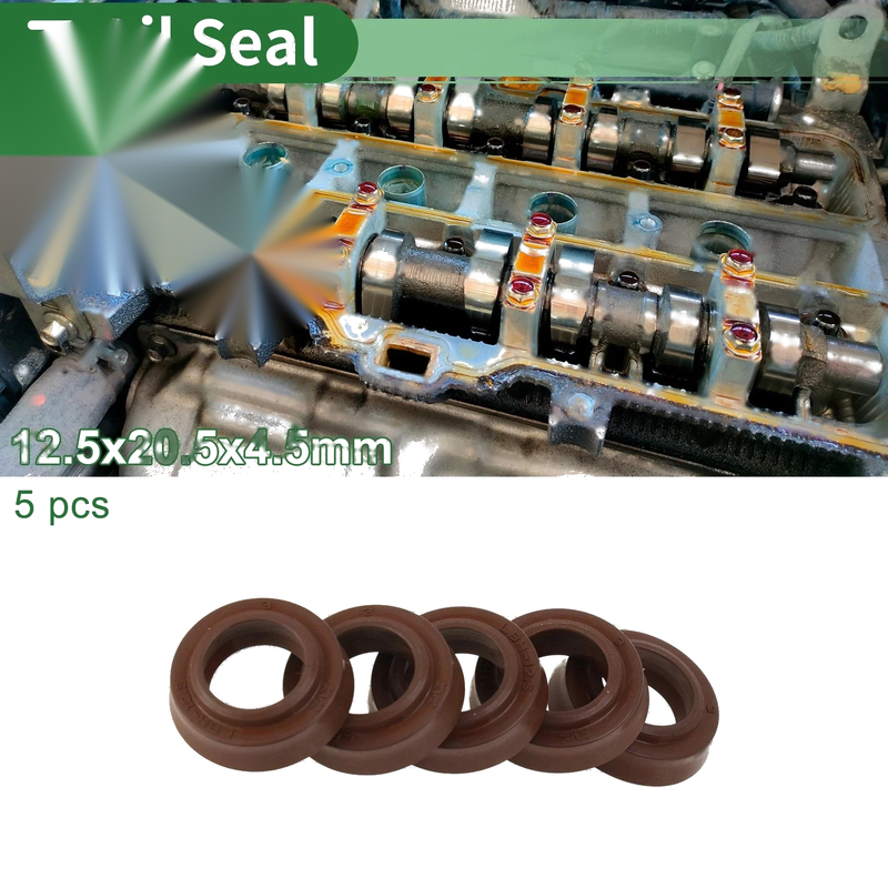 Oil Seal 12.5x20.5x4.5mm Seal Ring Rotary Shaft FKM Rubber 5 Pcs