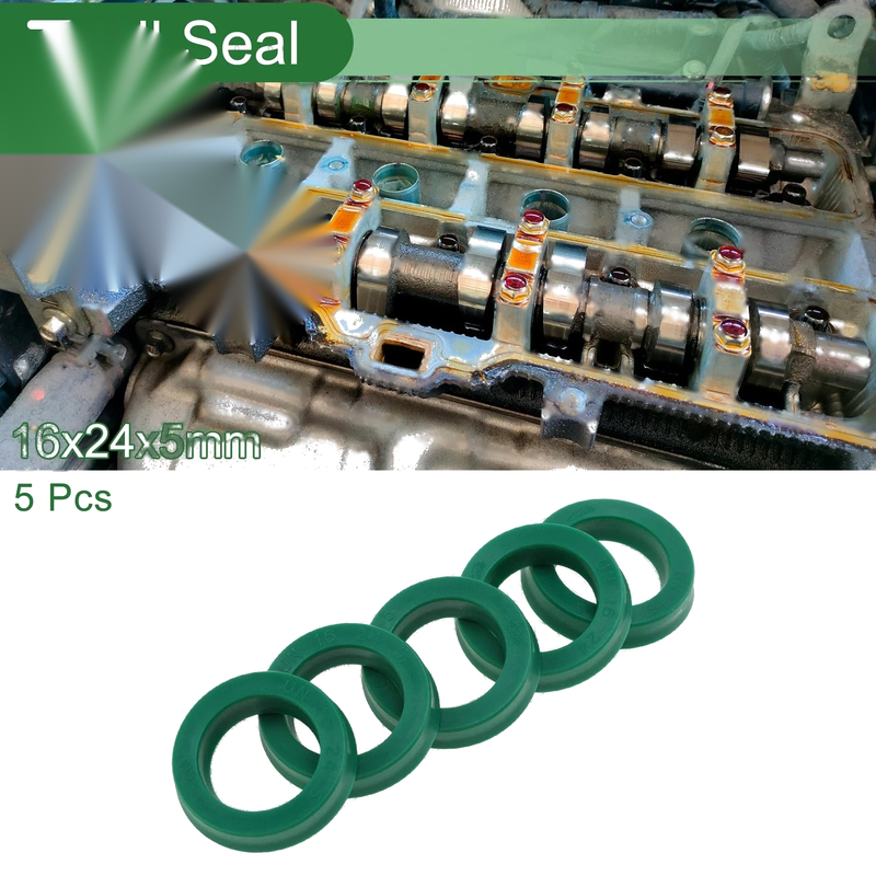 Car Oil Seal / 16x24x5mm / Seal Ring TPU High Pressure Green 5 Pcs
