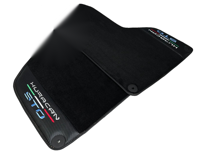 Lamborghini Huracan STO (2020-2023) - Carbon Fiber Leather Orange Black Floor Mats