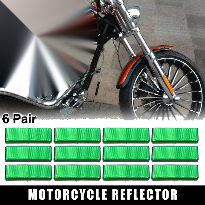 Motorcycle 6 x Pair 5mm-6mm Green Rectangle Screw Mount Warning Reflector