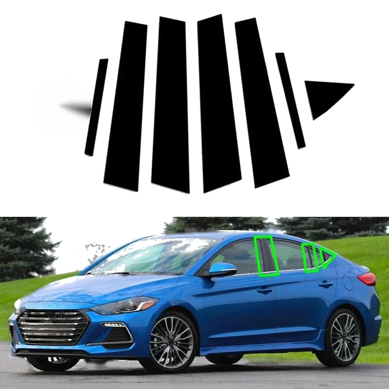 Hyundai Elantra 8 Pcs Glossy Black Door Trim Window Pillar Posts (2017-2020)
