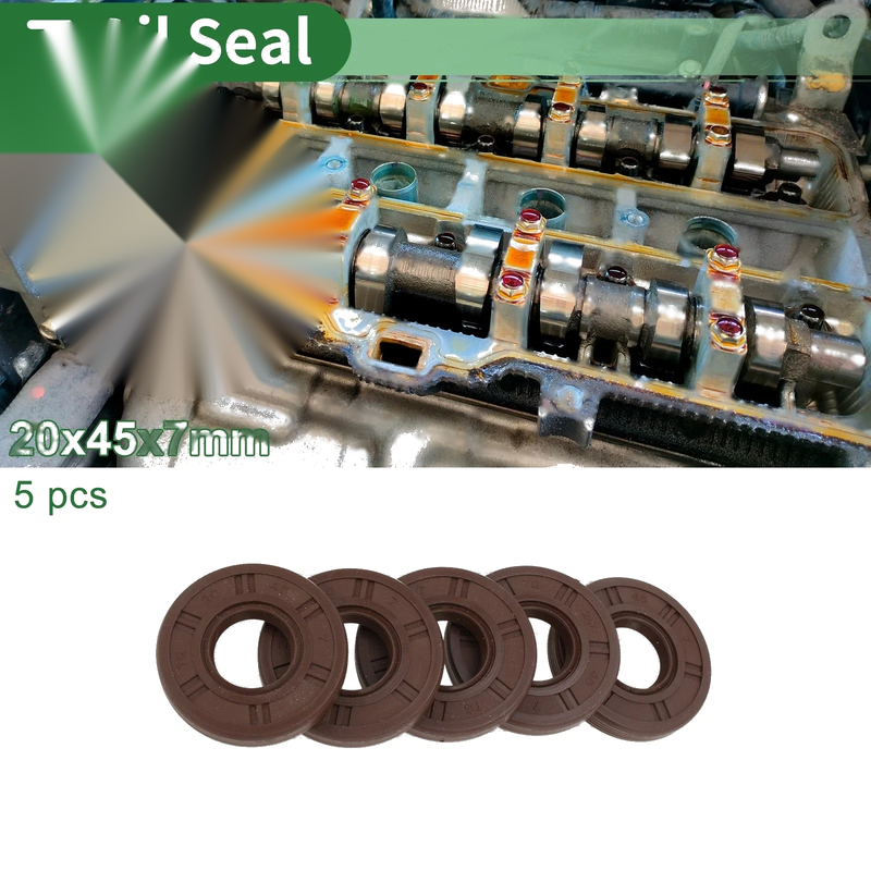 Oil Seal FKM Rubber 20x45x7mm High Pressure Brown 5 Pcs