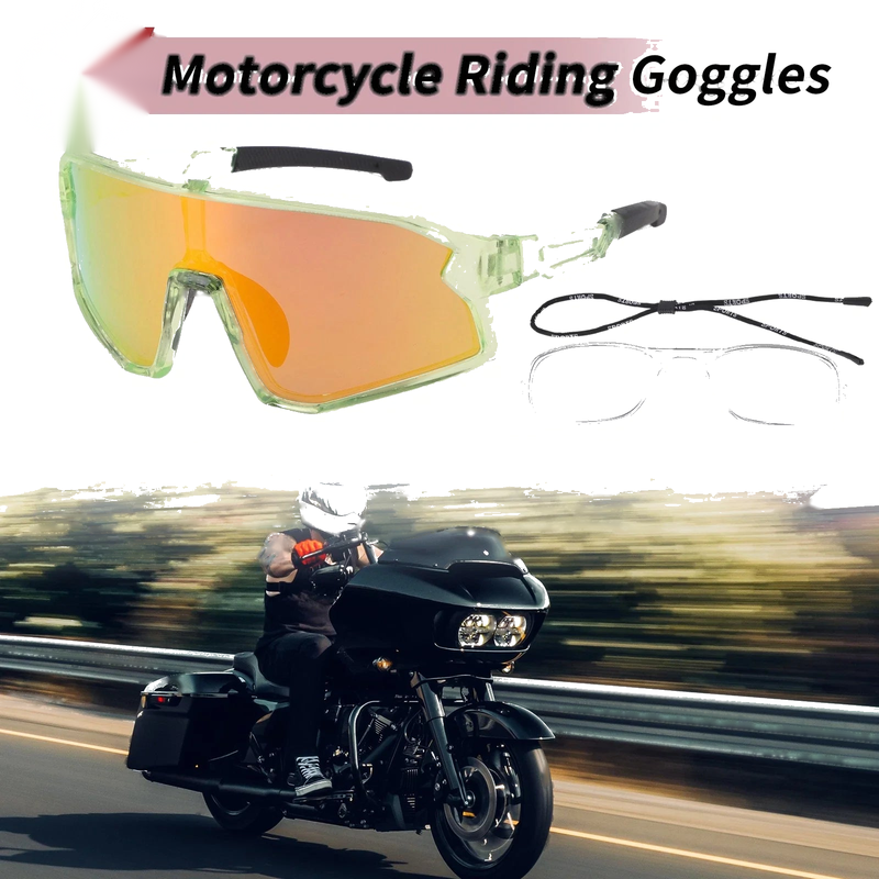 Set Motorcycle Riding Goggles Red Lens Clear Green Black Frame PC UV400