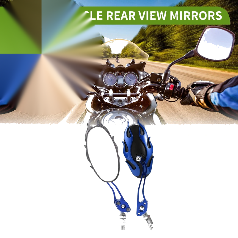 M8/M10 Rear View Mirrors Oval Shape Blue Aluminum Alloy Plastic 1set