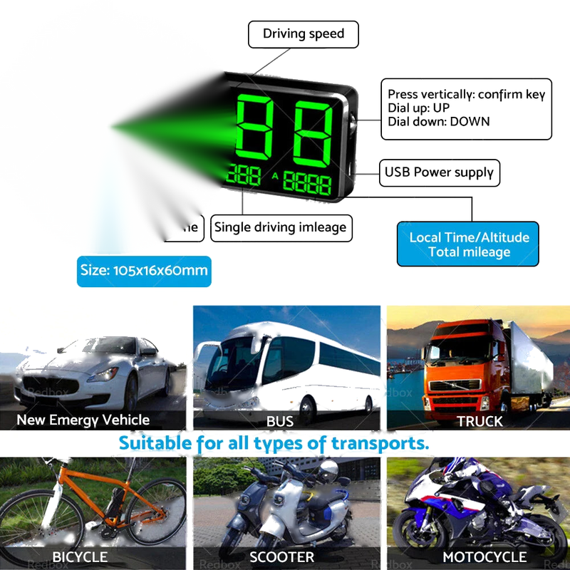 Car - Digital Speed Alarm GPS Head Up Display Speedometer Odometer