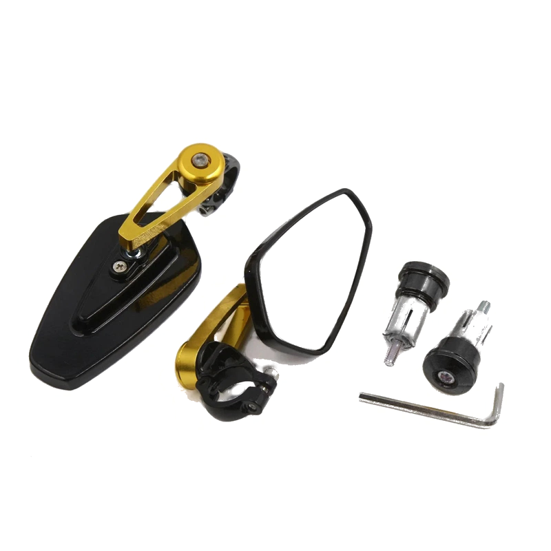 Motorcycle 2 x 7/8" 22mm Handle Bar End Rear View Mirrors Black Gold Tone