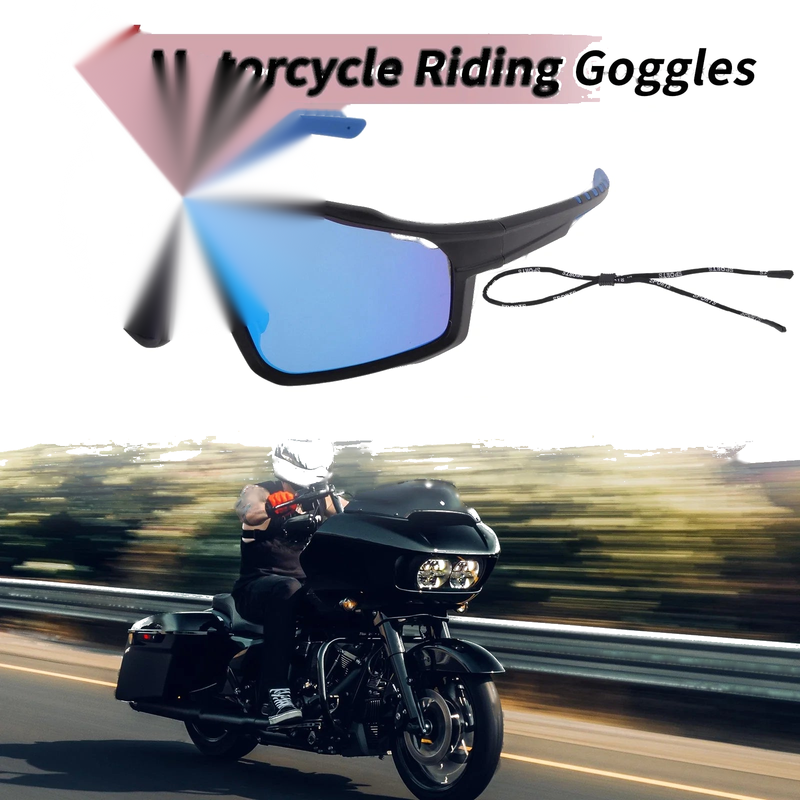 Motorcycle Riding Goggles Blue Lens Black Frame Tri-Acetyl Cellulos UV400