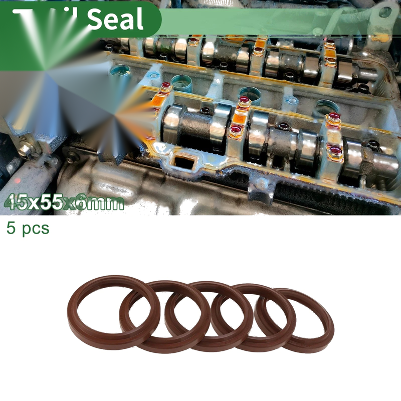 Oil Seal 45x55x6mm Seal Ring Rotary Shaft Seal Brown 5 Pcs