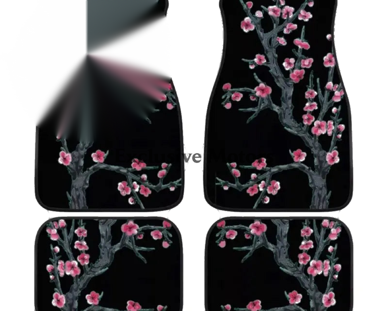 Custom Cherry Blossom Floor Mats Black