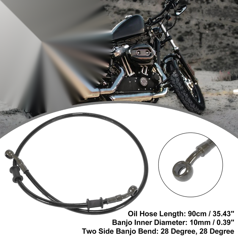 Motorcycle ATV Brake Clutch Oil Hose 90cm 28 Degree Banjo Bend Black