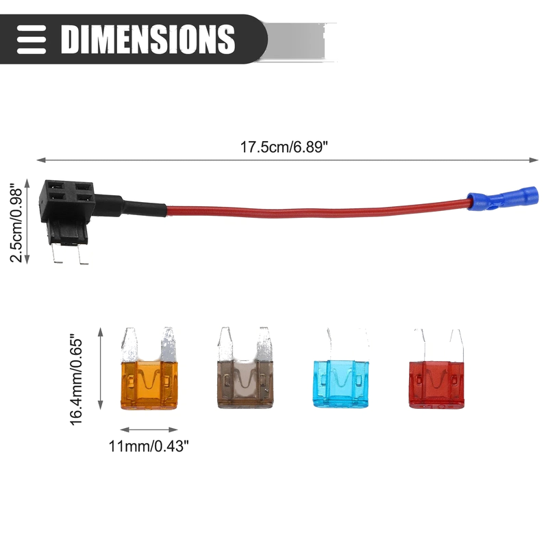 Circuit 12V Mini Fuse Tap w/ 5A 7.5A 10A 15A ATM APM Blade Type Fuse Set
