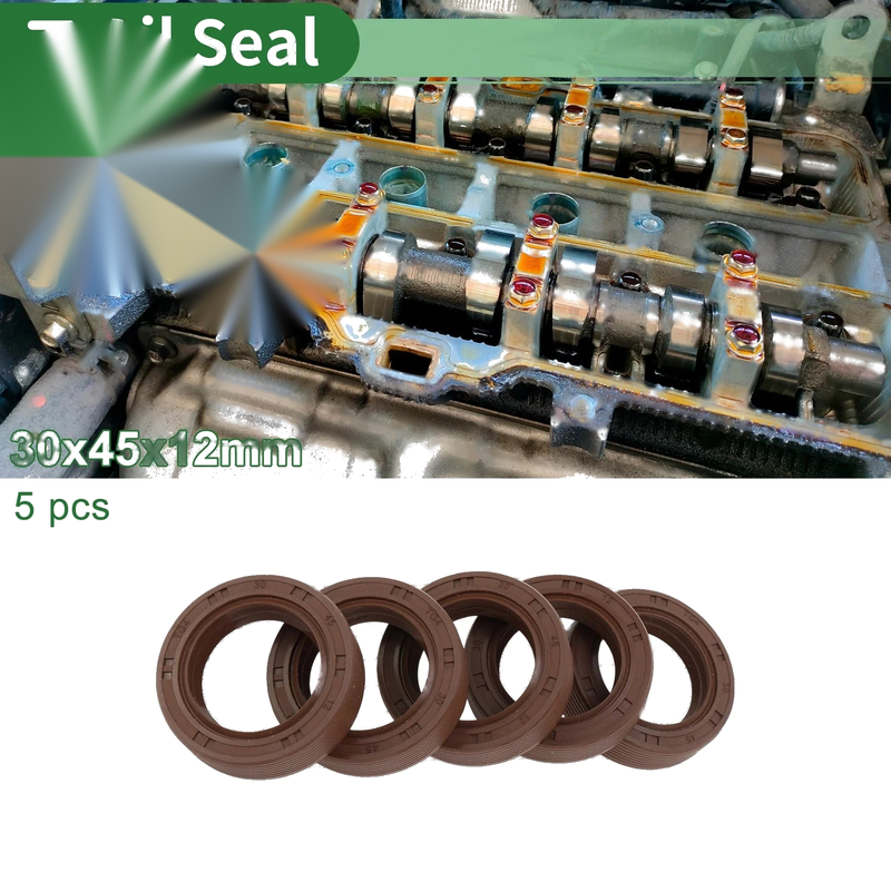 Oil Seal 30x45x12mm FKM Rubber High Pressure Brown 5 Pcs
