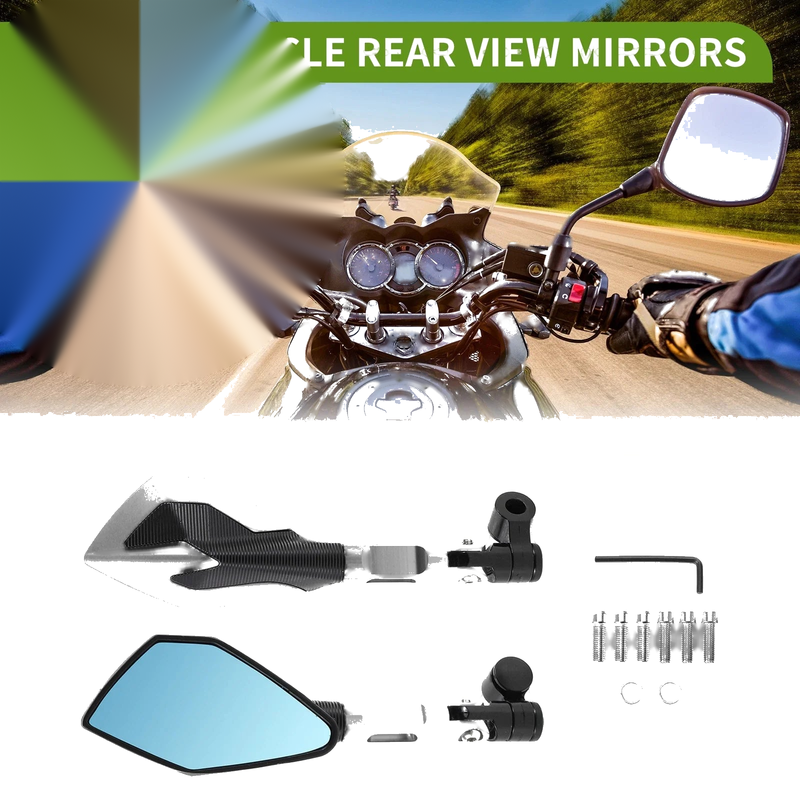 M8 / M10 Motorcycle 2 x Rear View Mirrors Polygonal Shape Silver Tone Aluminum Alloy