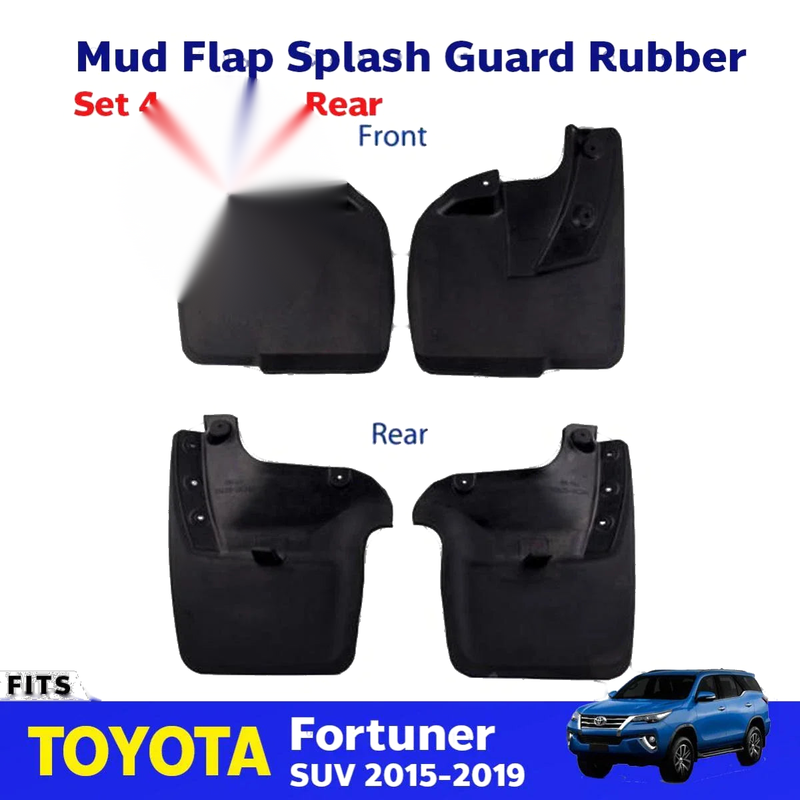 Splash Guard Mud Flap Rubber Set 4 Front Rear Fits Toyota Fortuner SUV 2017-19