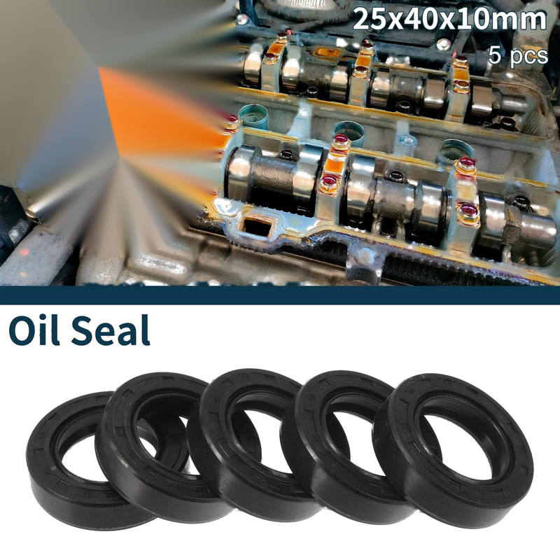 Oil Seal NBR Rubber 25x40x10mm Black 5Pcs