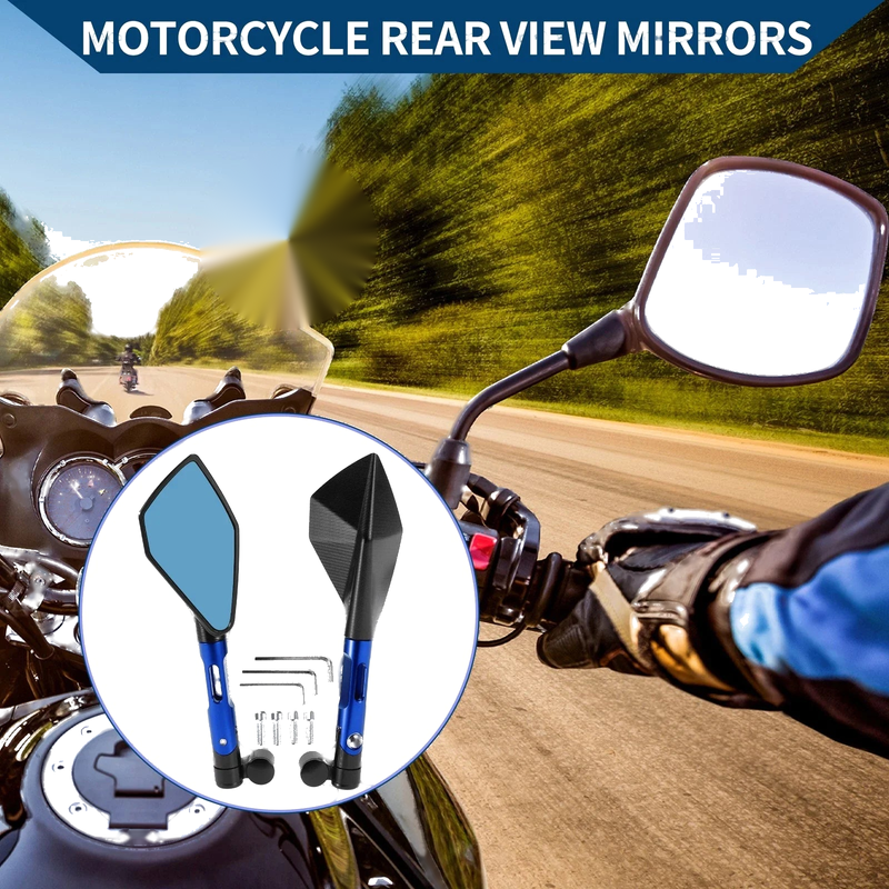 Motorcycle Side Rearview Mirror Black Blue 1 Set Rear View Mirror