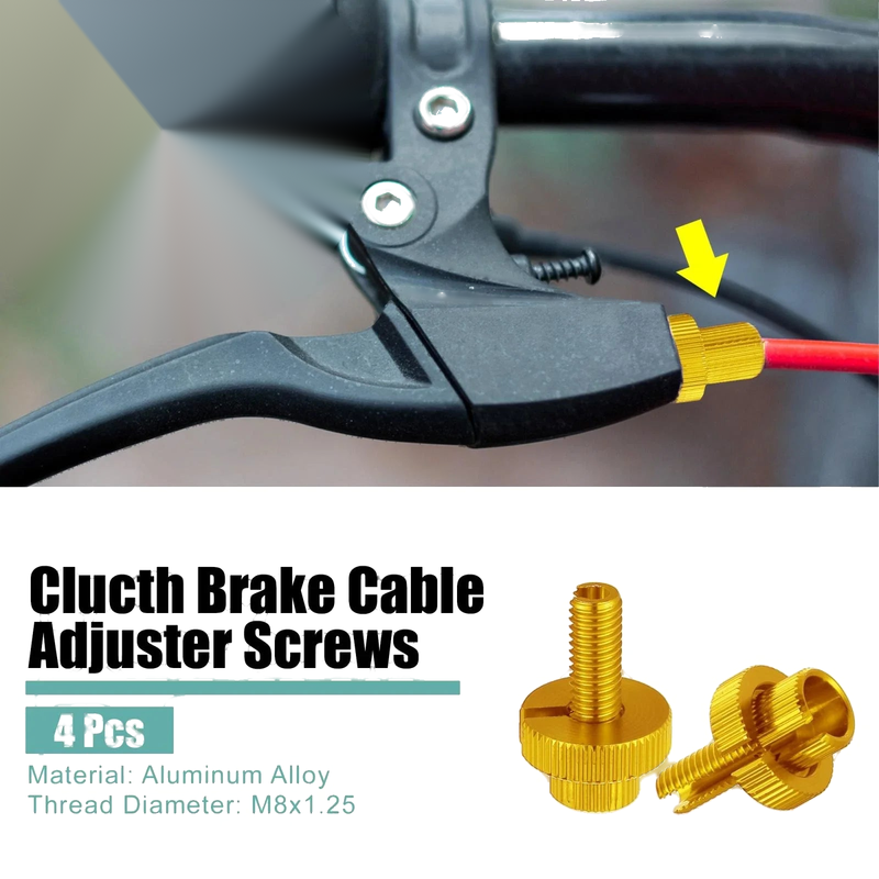 Motorcycle 4pcs M8 Brake Clutch Lever Cable Adjuster Screws Bolts Gold Tone