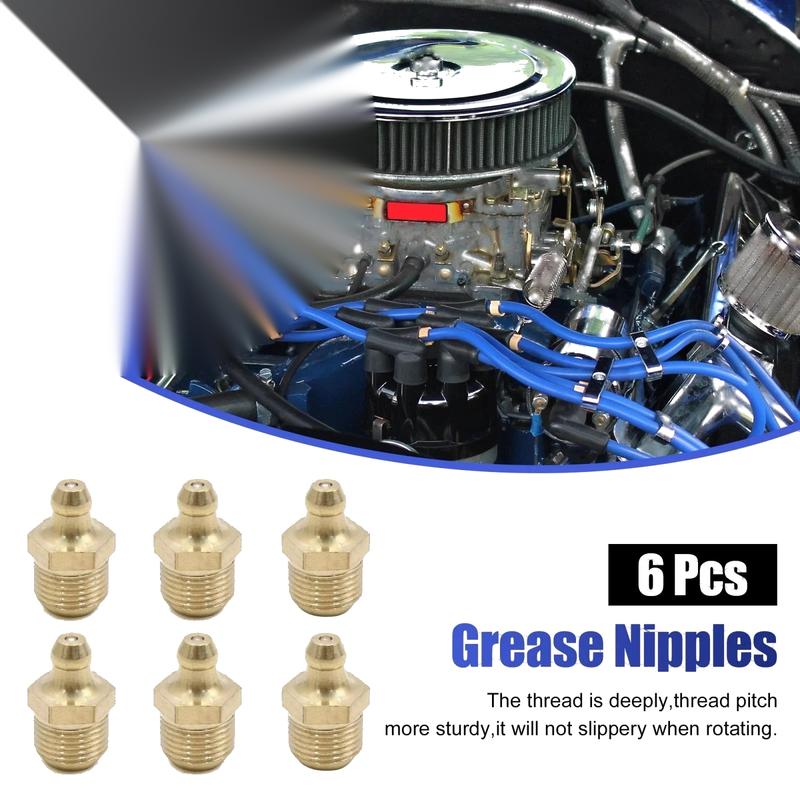 Motorcycle Car Grease Nipple Fitting 6pcs M12 x 1 Thread Brass Straight