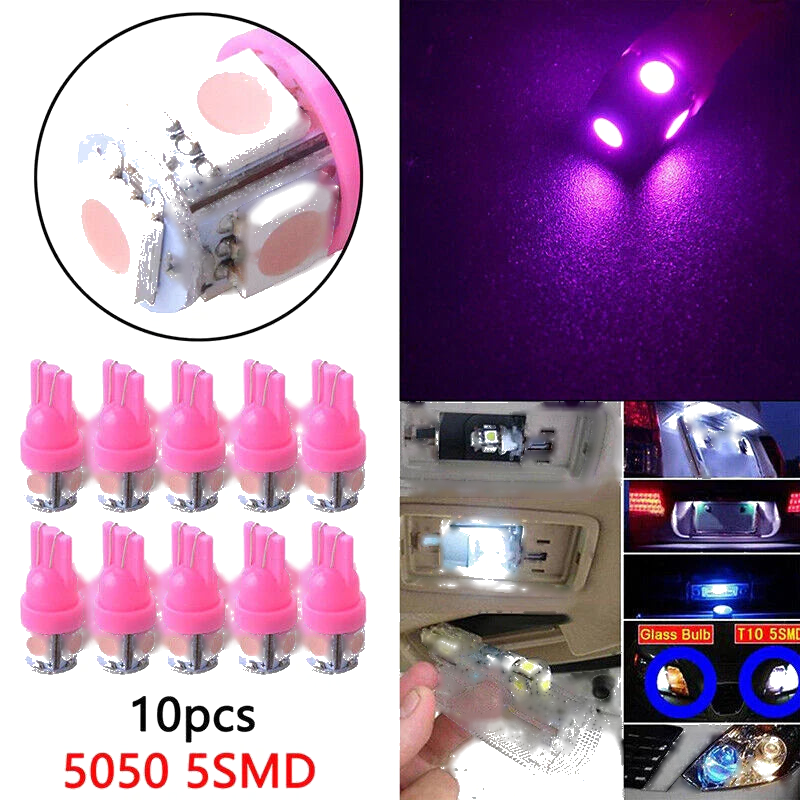 20 x Pink T10 Wedge 5050 5SMD LED Dome Map License Interior Light Bulbs